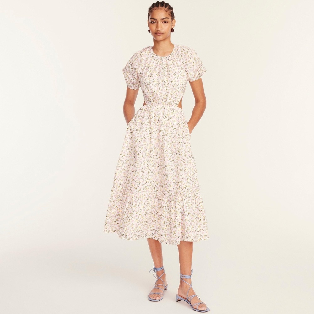J Crew Side Cutout Cotton Poplin Dress in Pink Meadow Floral sz 24